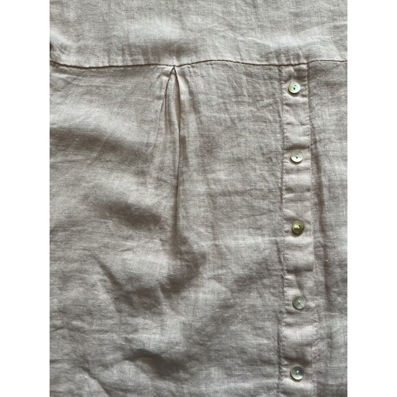 Terzo Millennio Top Large Beige 100% Linen Button Back Hi Low Hem Pullover Shirt - Picture 5 of 8